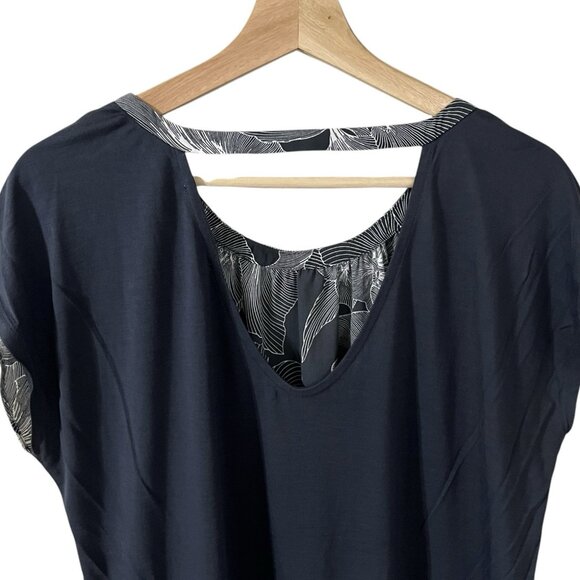 LOFT Blouse Size Medium Mixed Media Strappy Cut Out Floral Dark Gray Top 70054 - Picture 4 of 8